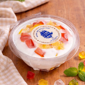 Broken glass jelly dessert with sour cream